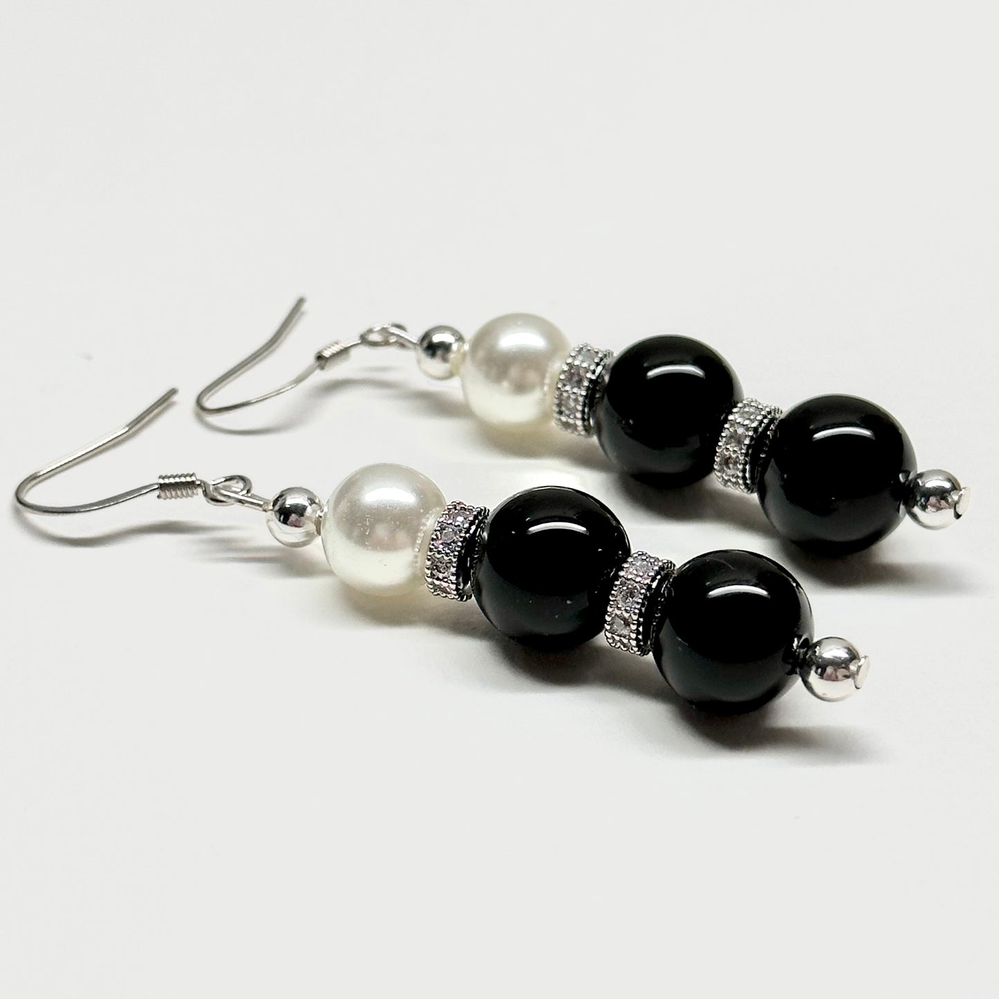 E12 黑瑪瑙珍珠古典環形銀飾耳環 Black Agate Pearl Classic Silver Accessories Earring