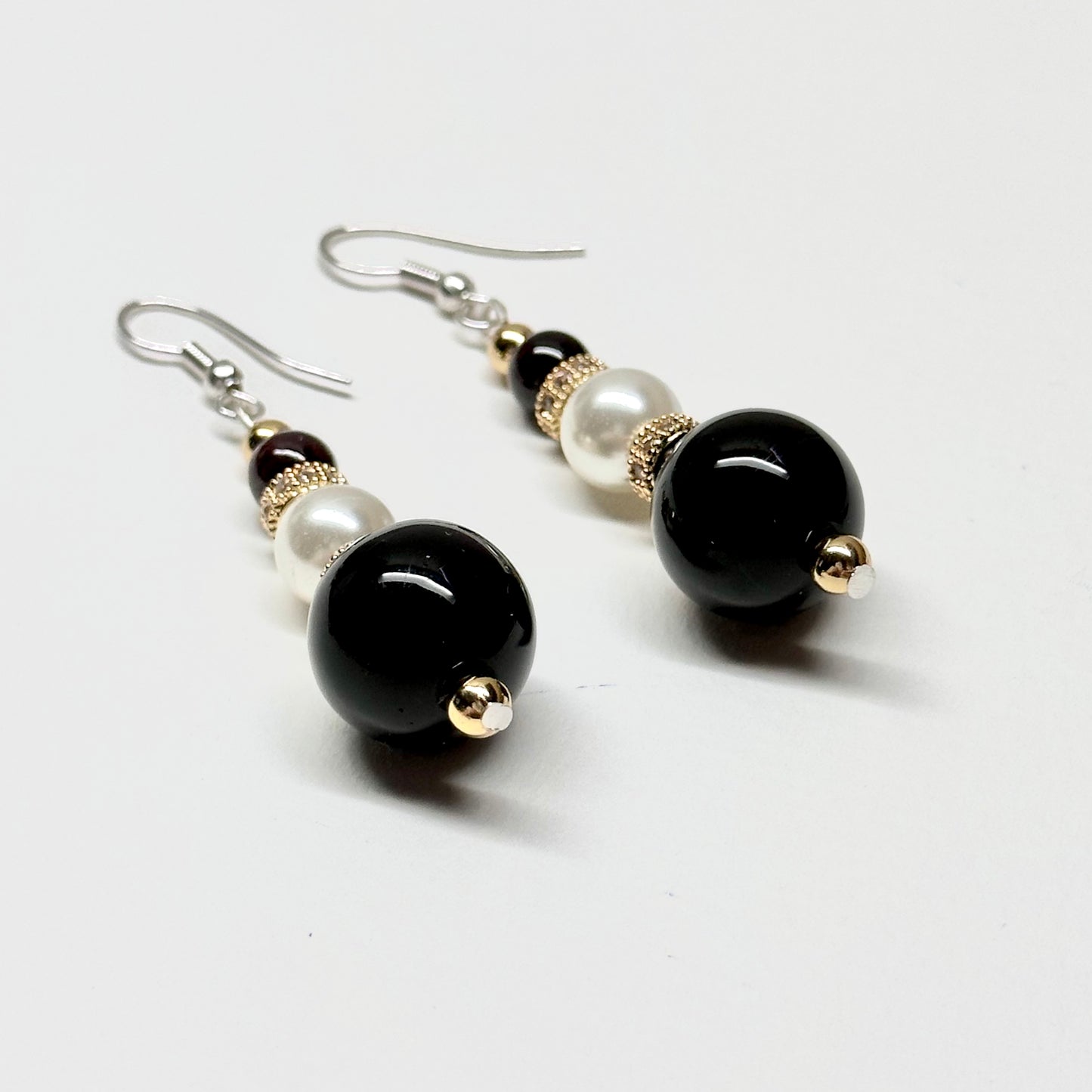 E13 黑瑪瑙珍珠古典環形金飾耳環 Black Agate Pearl Classic Golden Accessories Earring