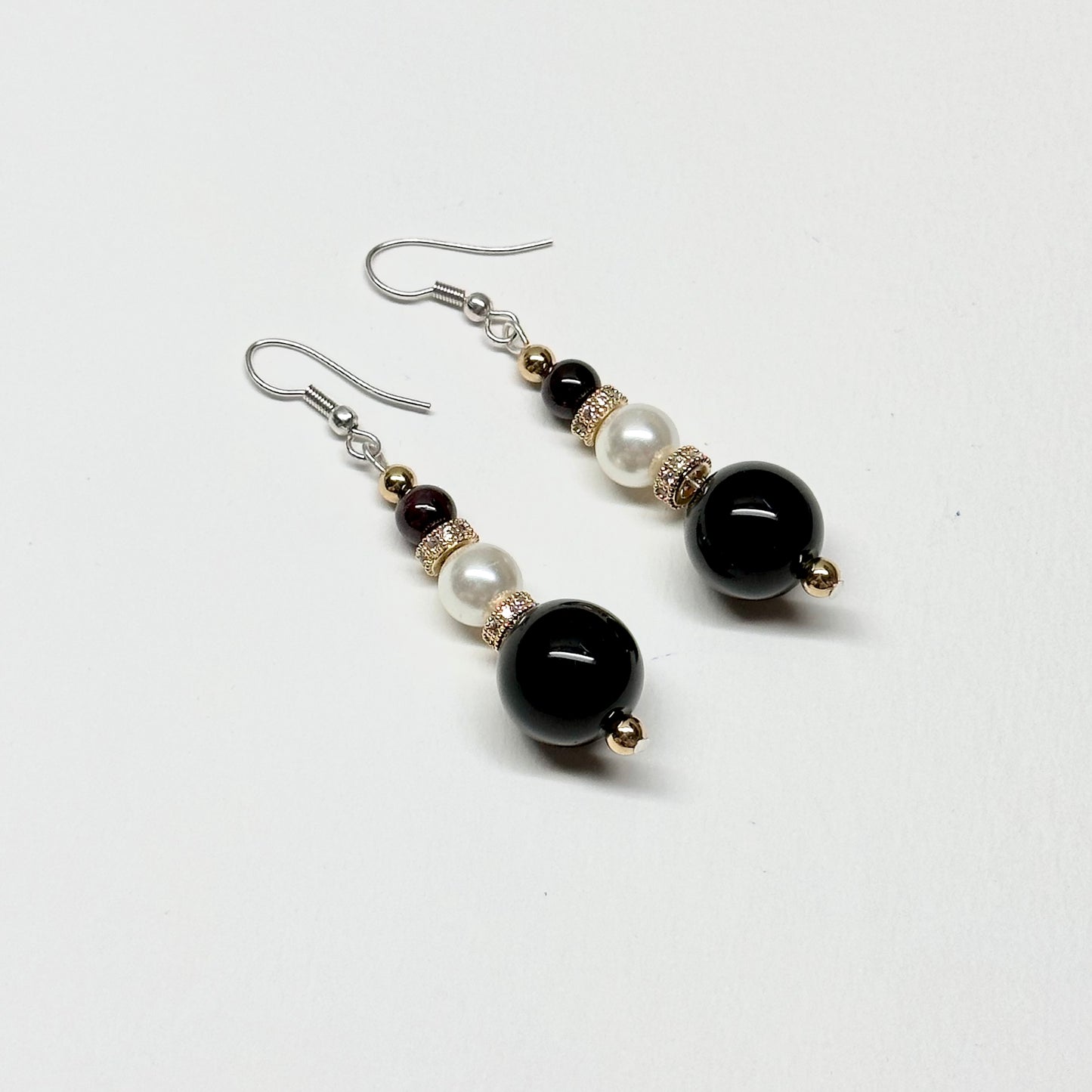 E13 黑瑪瑙珍珠古典環形金飾耳環 Black Agate Pearl Classic Golden Accessories Earring