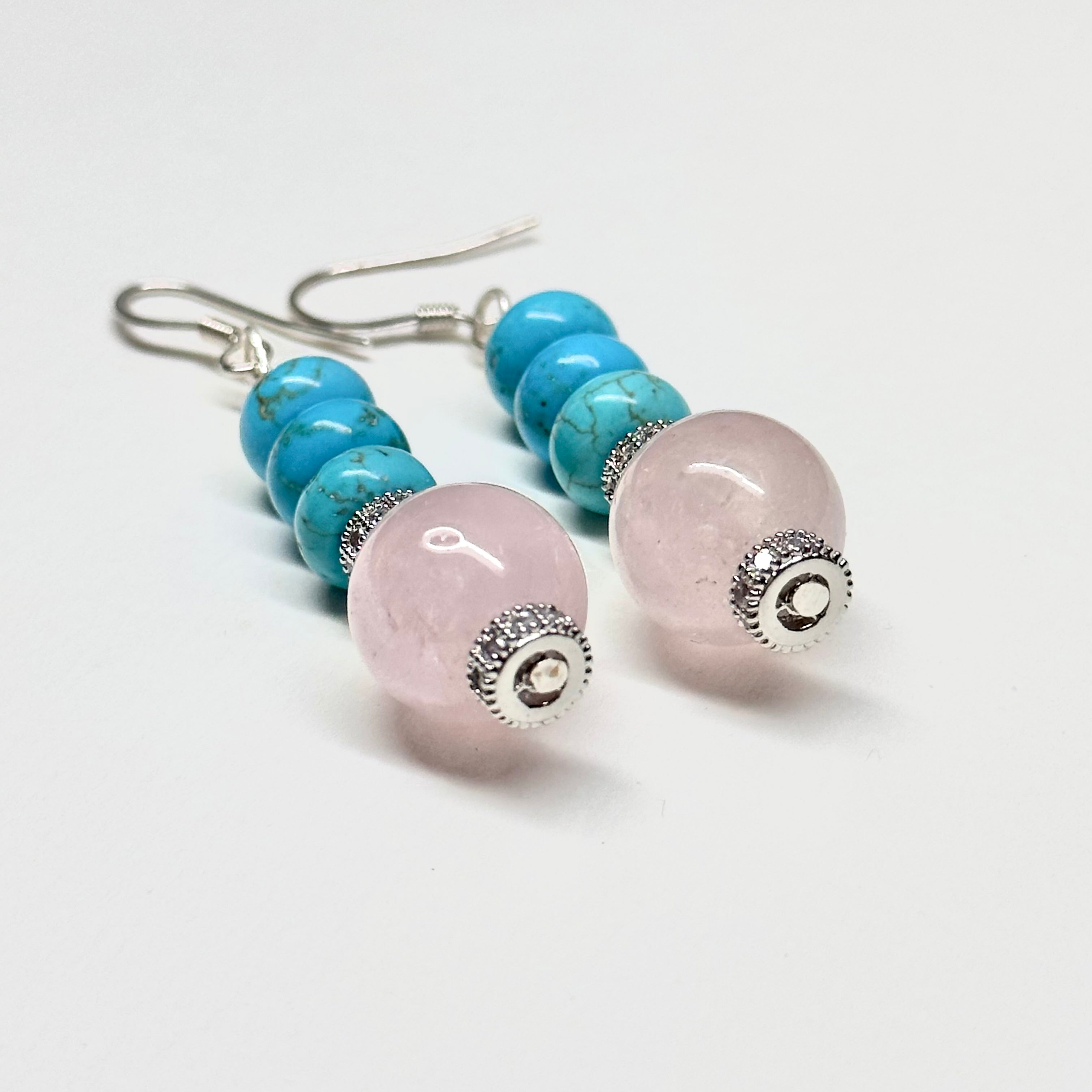 E14 Rose Quartz Turquoise Classic Silver Accessories Earring 