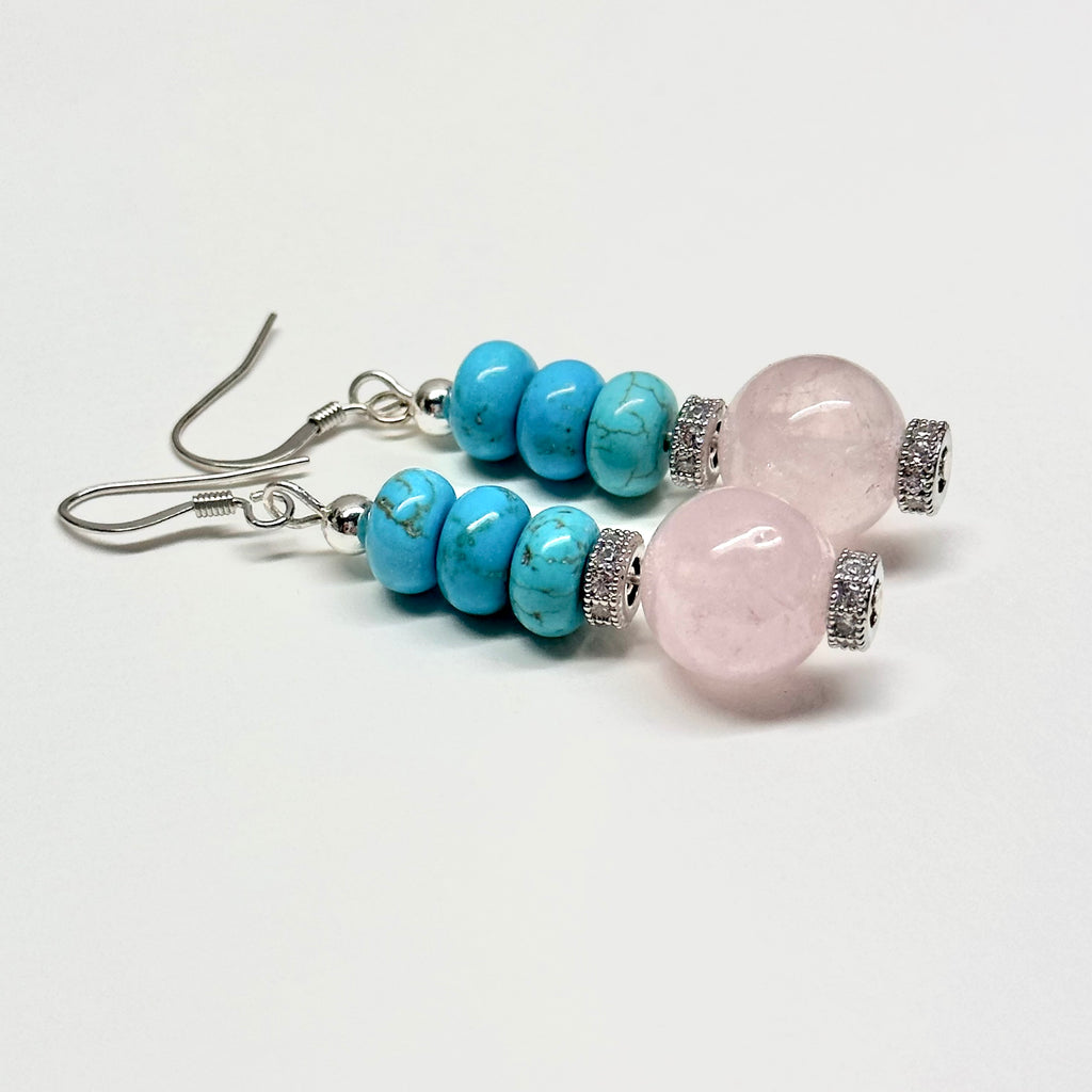 E14 Rose Quartz Turquoise Classic Silver Accessories Earring 