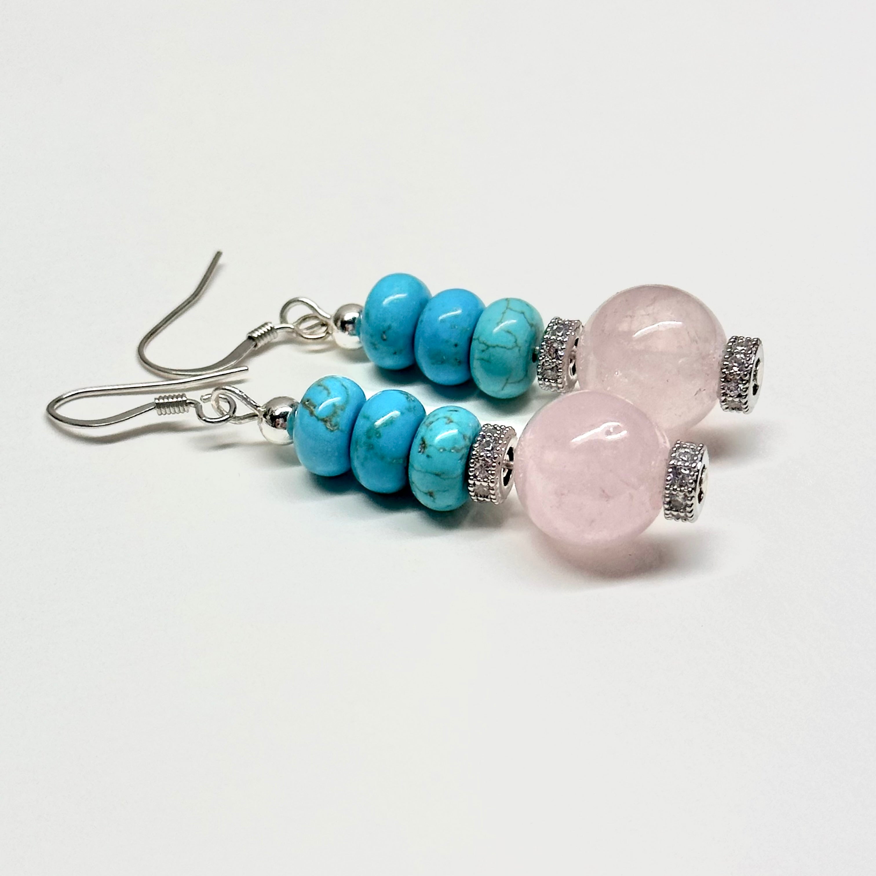 E14 粉晶松石古典環形銀飾耳環 Rose Quartz Turquoise Classic Silver Accessories Earring