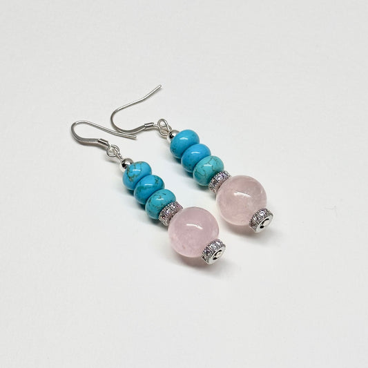 E14 粉晶松石古典環形銀飾耳環 Rose Quartz Turquoise Classic Silver Accessories Earring