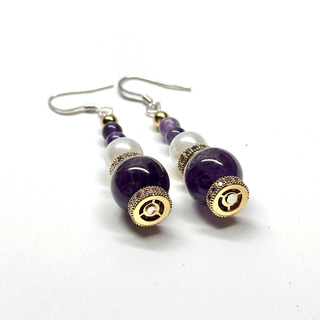 E18 紫晶珍珠古典環形金飾耳環 Amethyst Pearl Classic Golden Accessories Earring