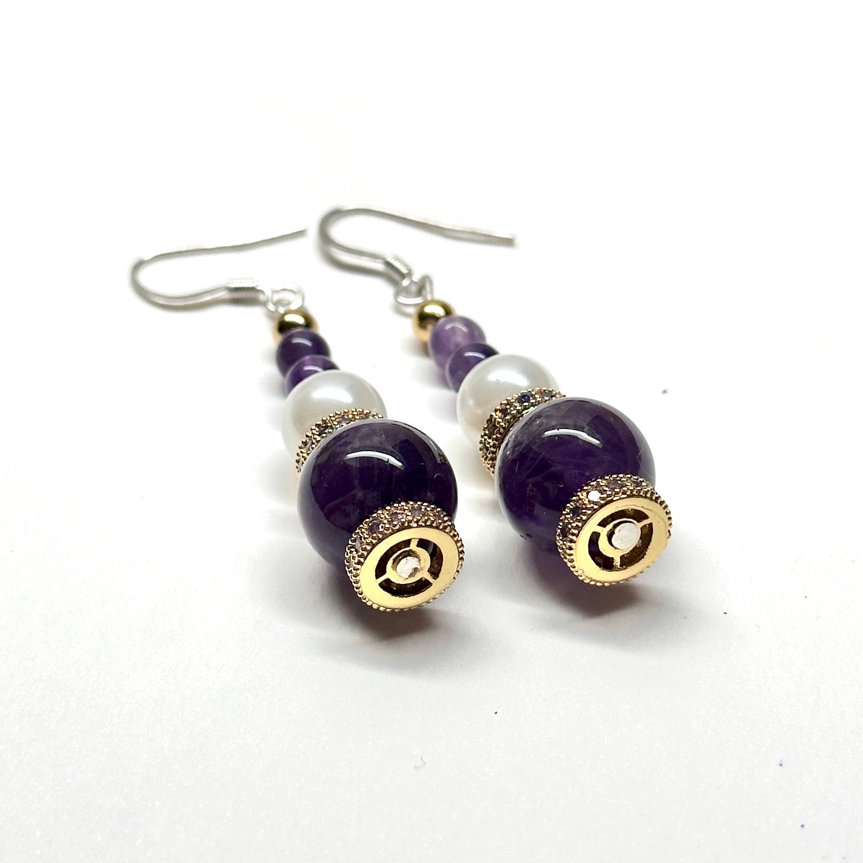 E18 紫晶珍珠古典環形金飾耳環 Amethyst Pearl Classic Golden Accessories Earring