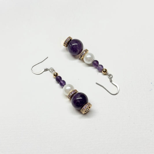 E18 紫晶珍珠古典環形金飾耳環 Amethyst Pearl Classic Golden Accessories Earring