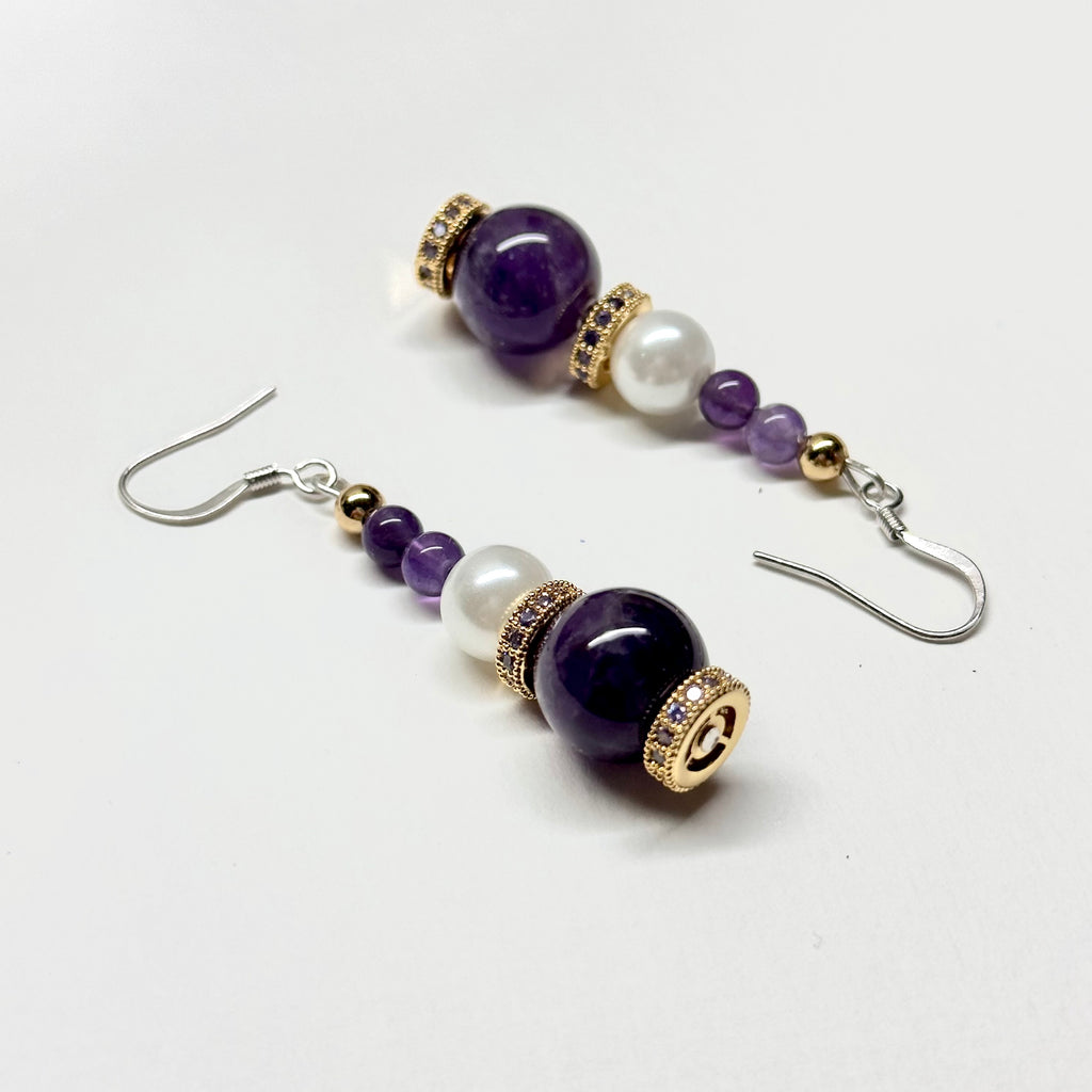 E18 紫晶珍珠古典環形金飾耳環 Amethyst Pearl Classic Golden Accessories Earring