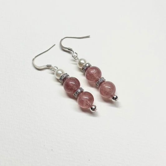 E19 草莓晶珍珠古典環形銀飾耳環 Strawberry Quartz Pearl Classic Silver Accessories Earring