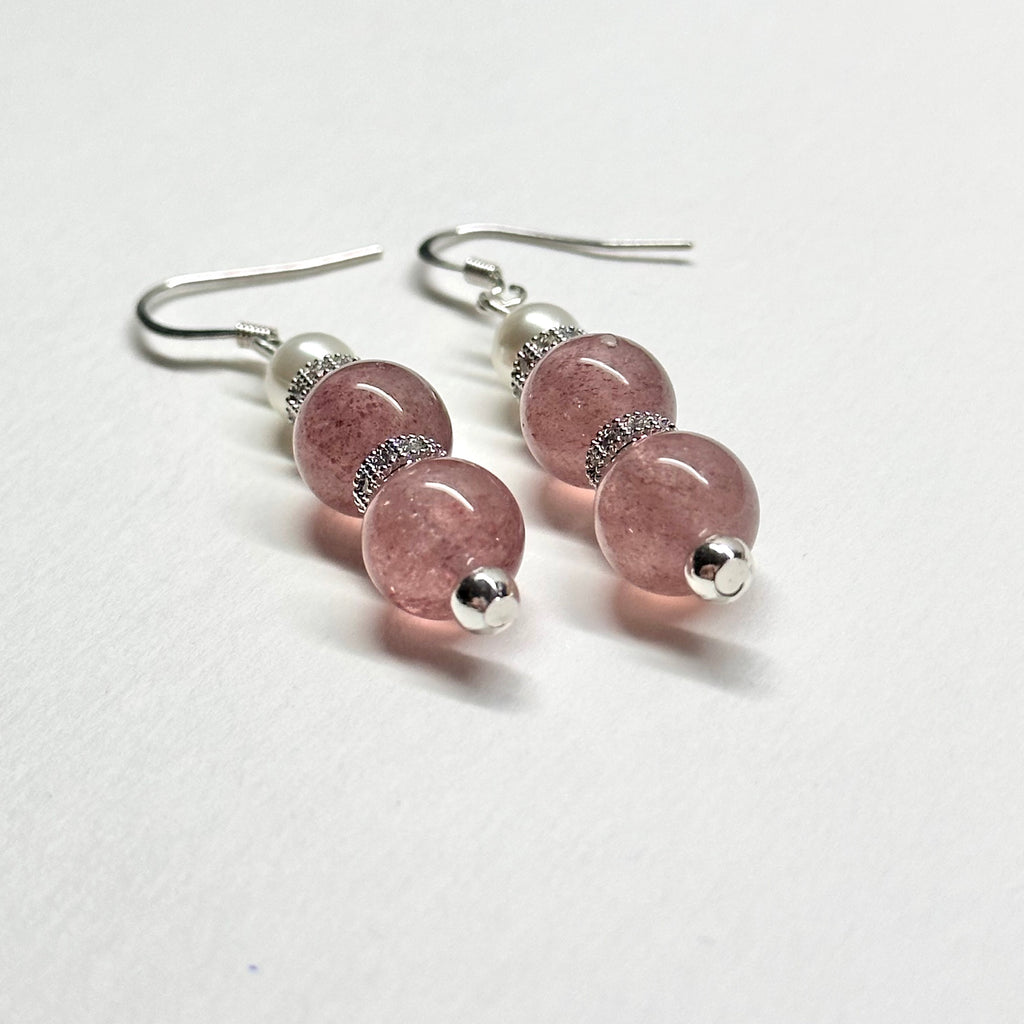 E19 草莓晶珍珠古典環形銀飾耳環 Strawberry Quartz Pearl Classic Silver Accessories Earring