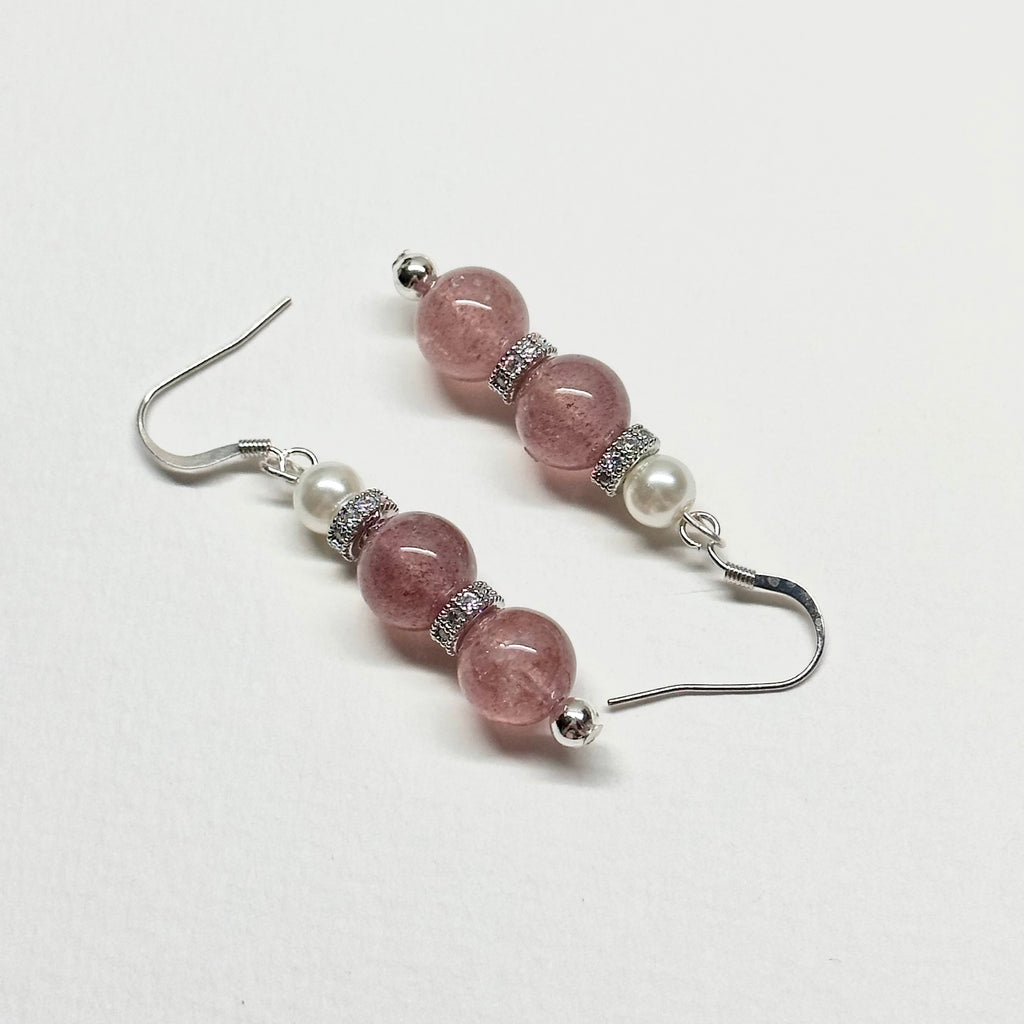 E19 草莓晶珍珠古典環形銀飾耳環 Strawberry Quartz Pearl Classic Silver Accessories Earring