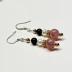 E20 草莓晶黑瑪瑙珍珠古典環形金飾耳環