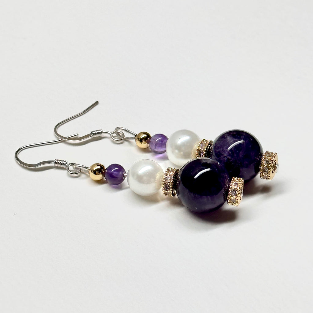 E21 紫晶珍珠古典環形金飾耳環 Amethyst Pearl Classic Golden Accessories Earring