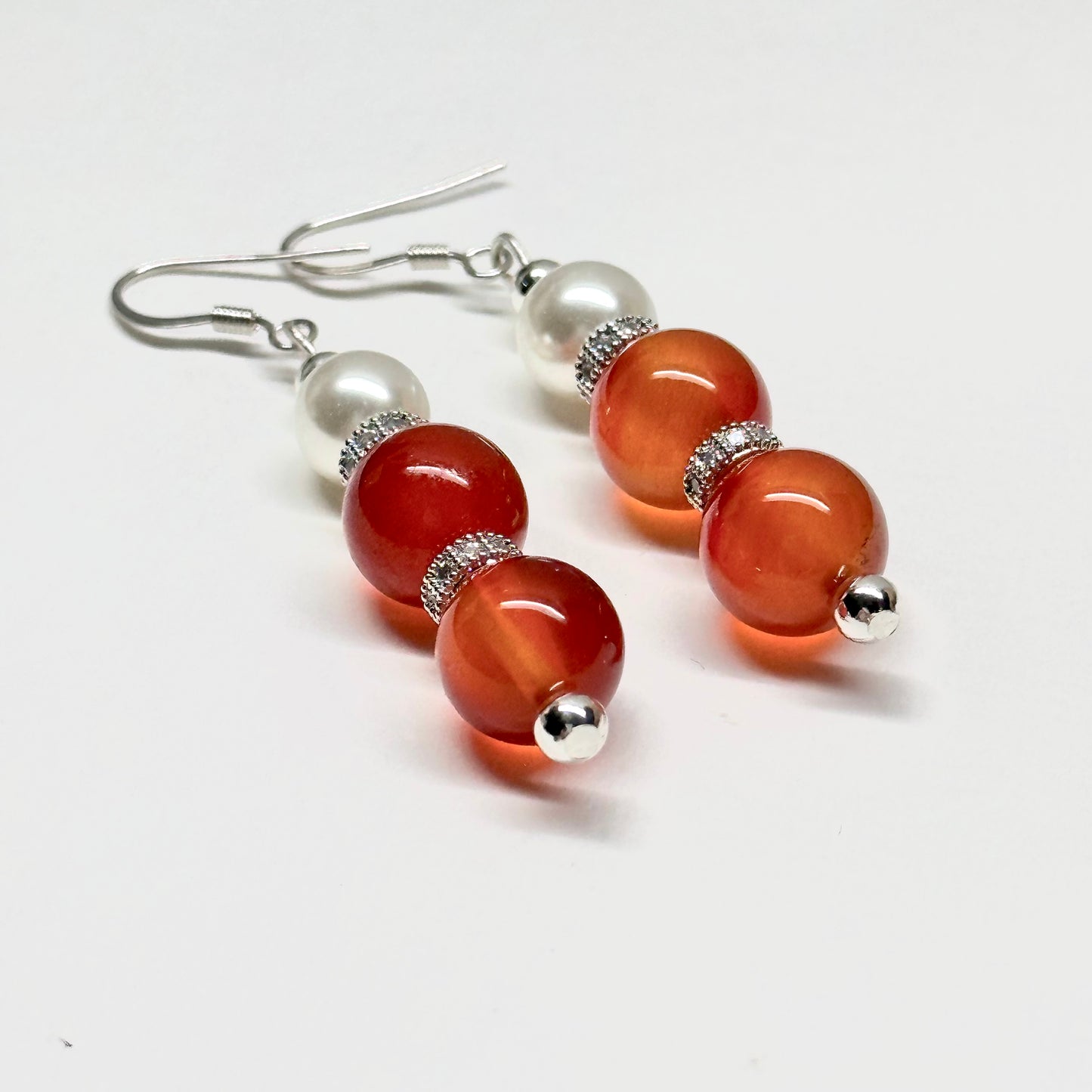 E22 紅瑪瑙珍珠古典環形銀飾耳環 Red Agate Pearl Classic Silver Accessories Earring