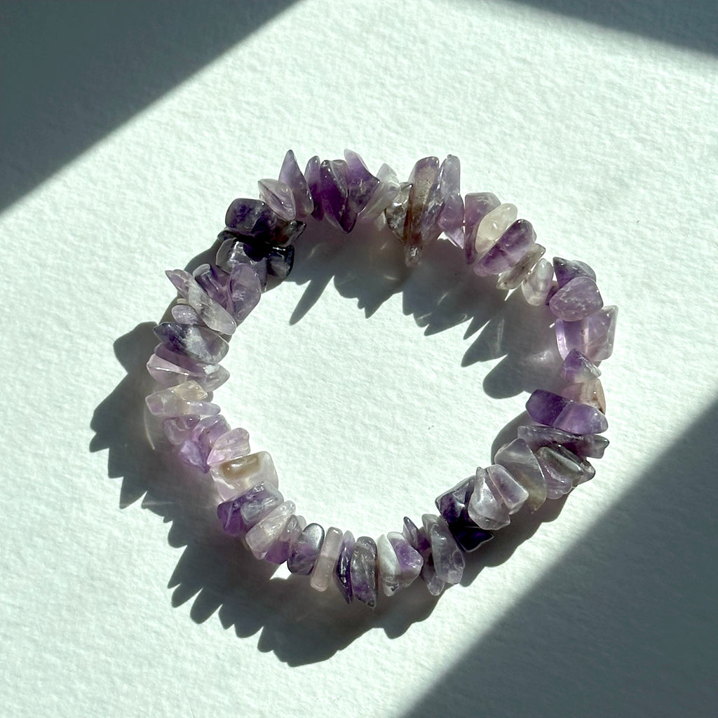 B95【水瓶雙魚座|2月誕生石】紫水晶小碎片純珠手鏈手串
