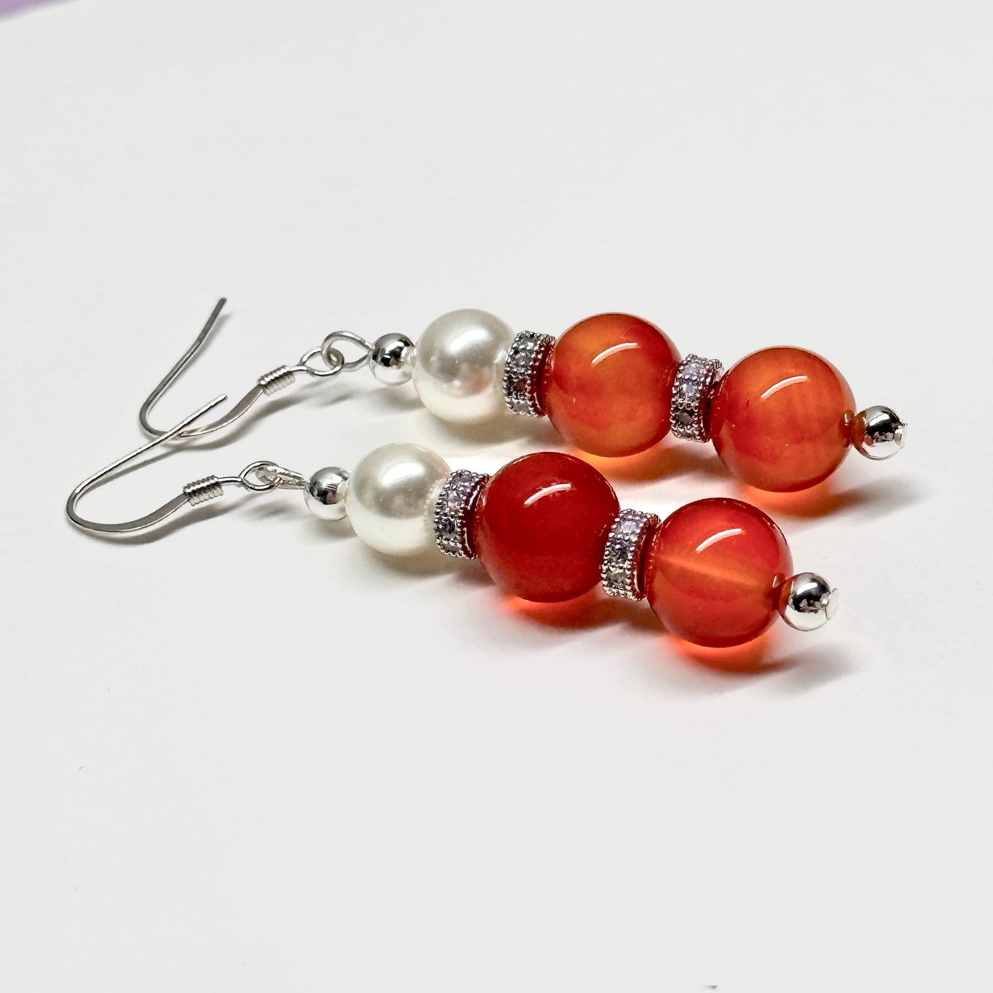 E22 紅瑪瑙珍珠古典環形銀飾耳環 Red Agate Pearl Classic Silver Accessories Earring