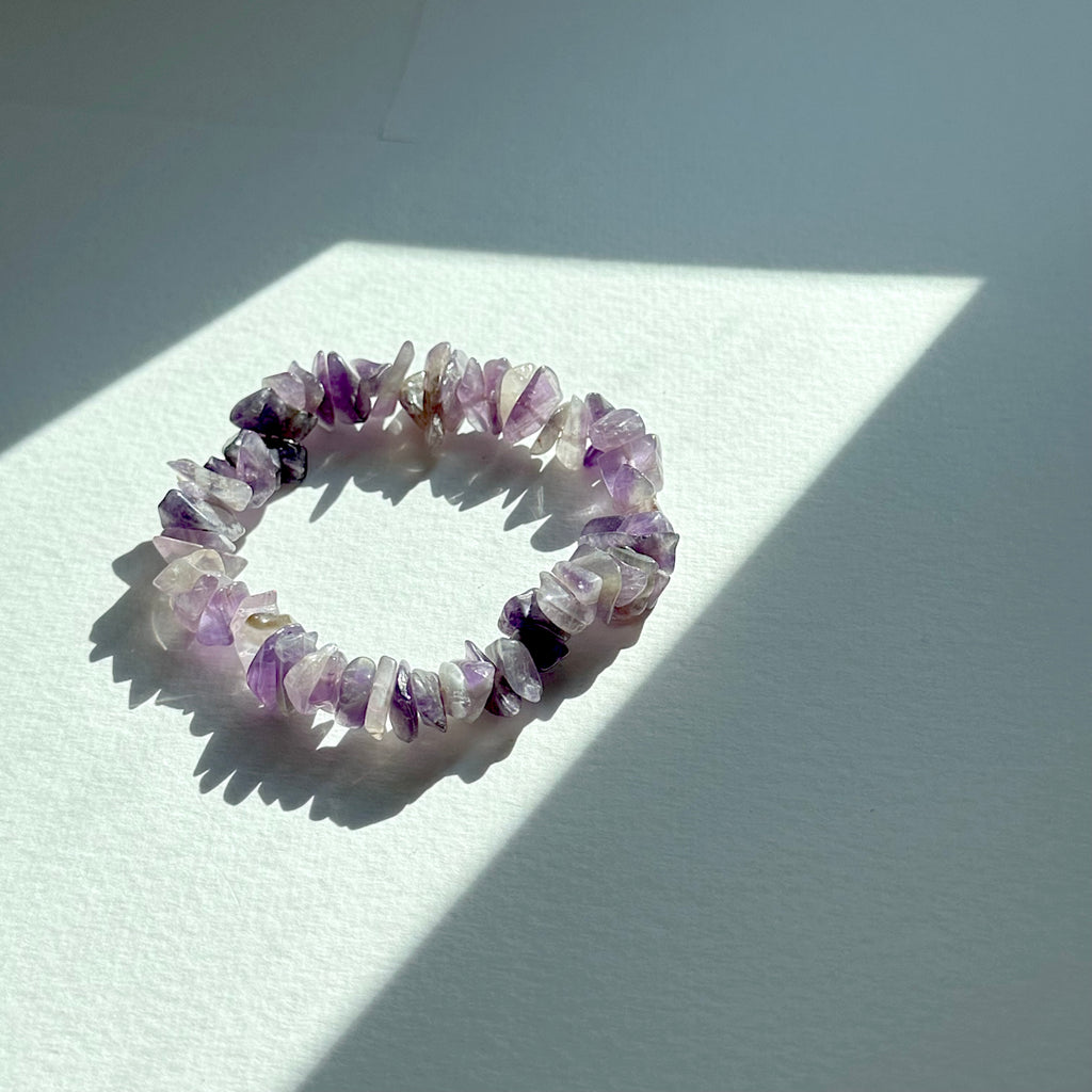 B95【水瓶雙魚座|2月誕生石】紫水晶小碎片純珠手鏈手串