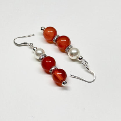 E22 紅瑪瑙珍珠古典環形銀飾耳環 Red Agate Pearl Classic Silver Accessories Earring