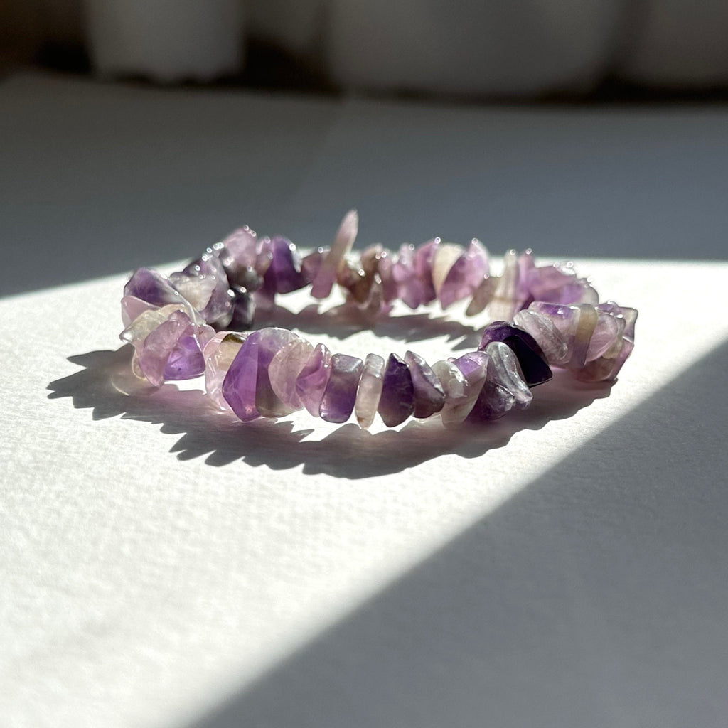 B95【水瓶雙魚座|2月誕生石】紫水晶小碎片純珠手鏈手串