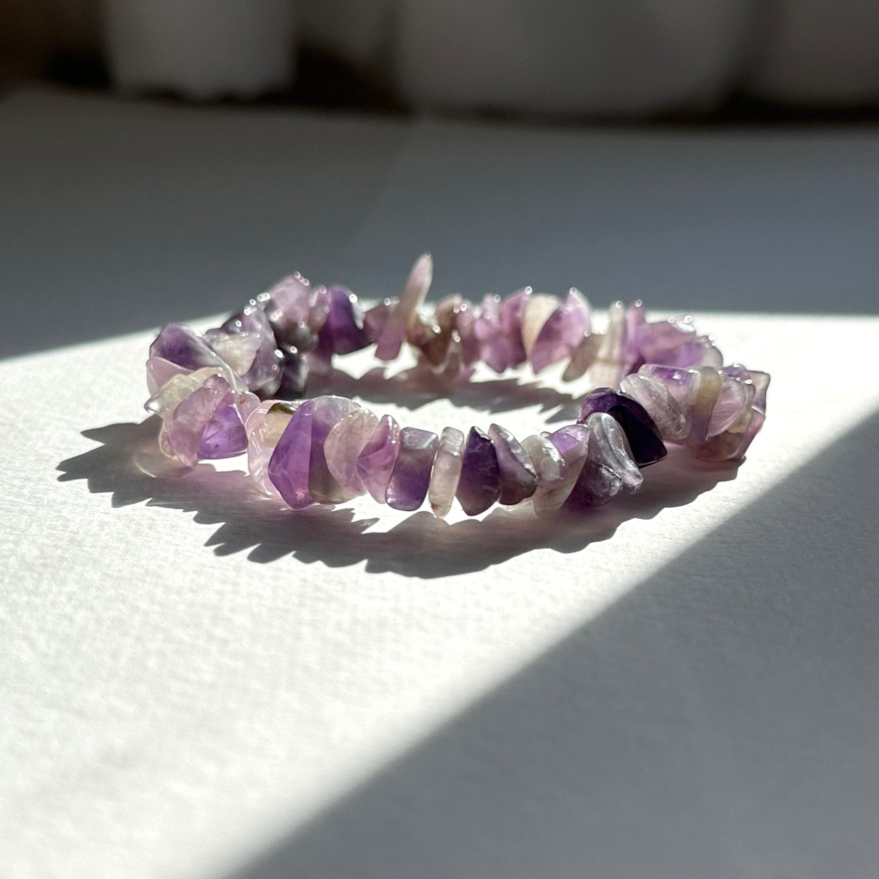 B95【水瓶雙魚座|2月誕生石】紫水晶小碎片純珠手鏈手串