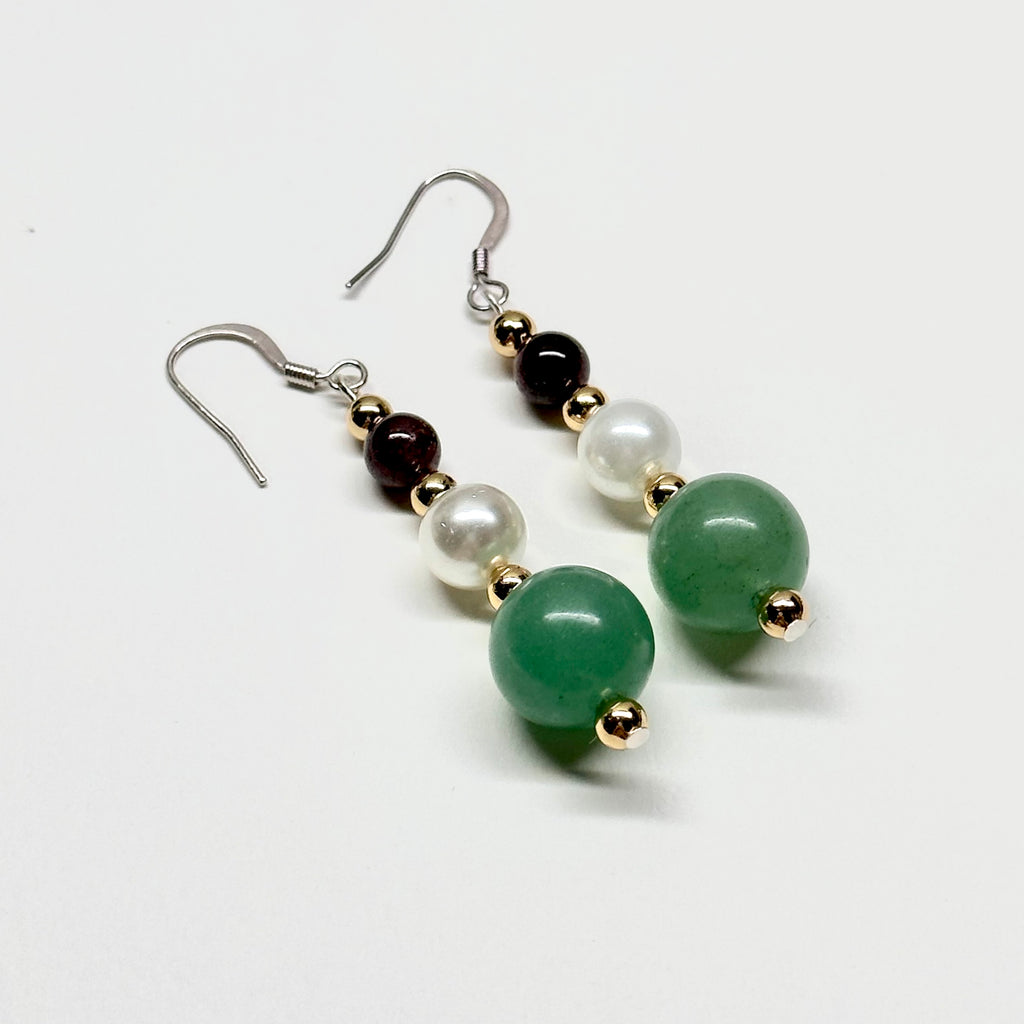 E23 綠東陵石榴石珍珠耳環 Green Aventurine Garnet Earring