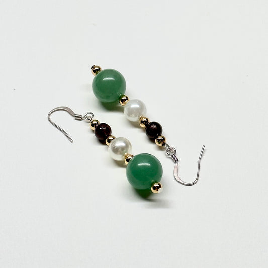 E23 綠東陵石榴石珍珠耳環 Green Aventurine Garnet Earring