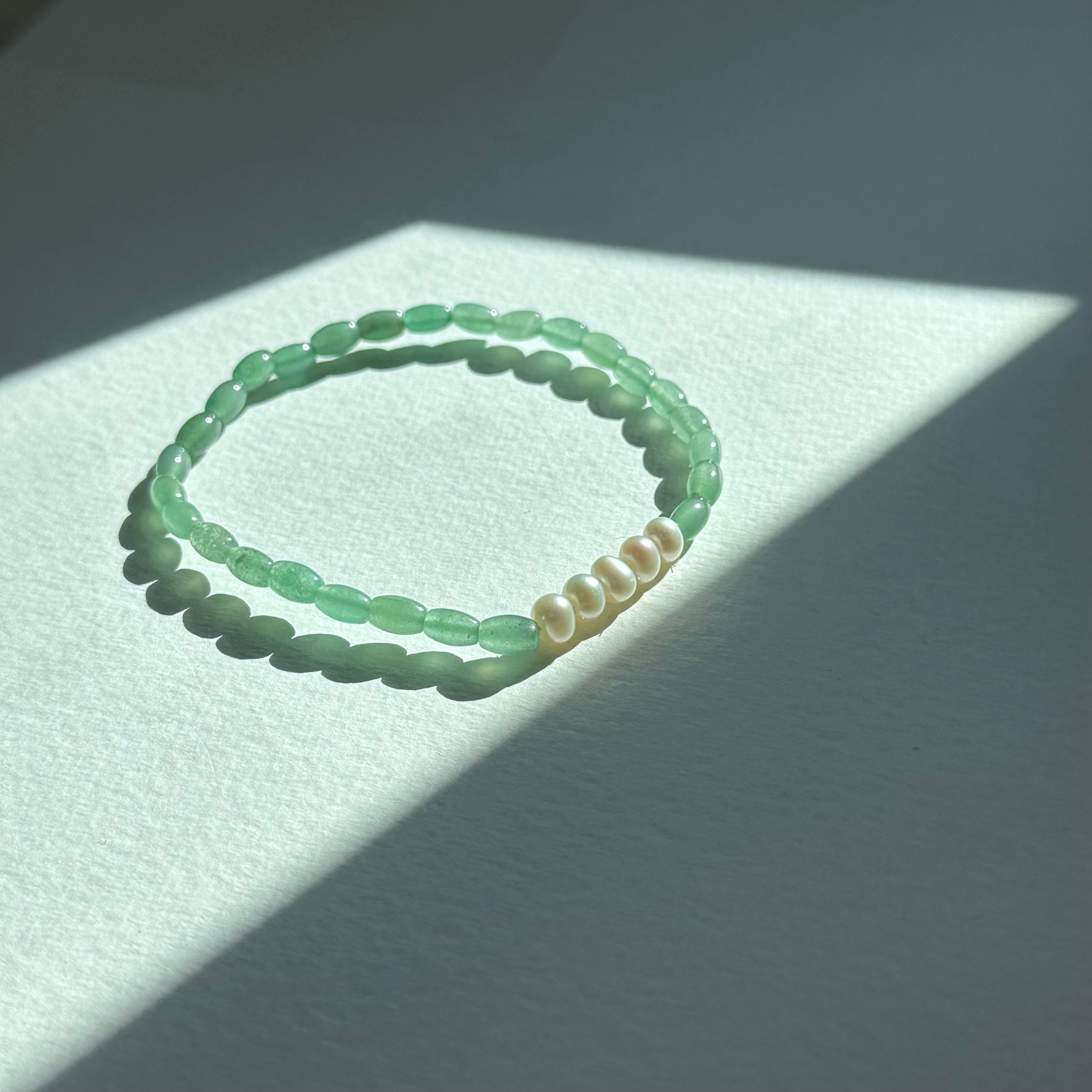 BS267 [Taurus Gemini | May Birthday] Oval Green Aventurine Freshwater Pearl Light Bracelet