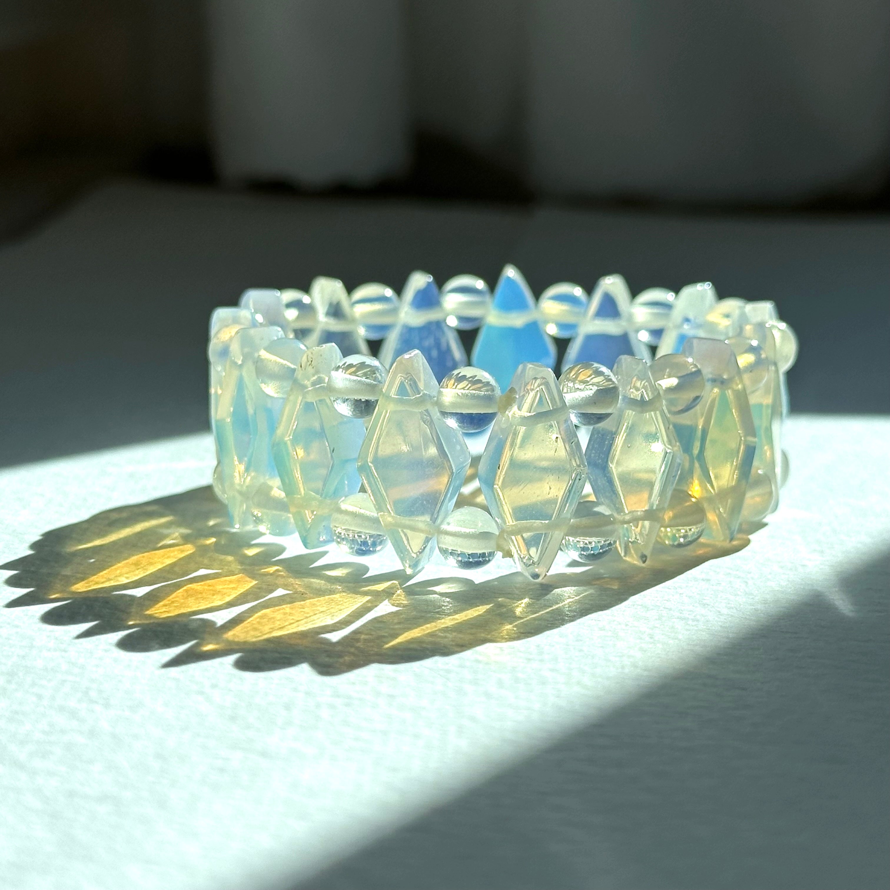 B77【天秤天蠍座|10月】蛋白石菱形復古厚手排