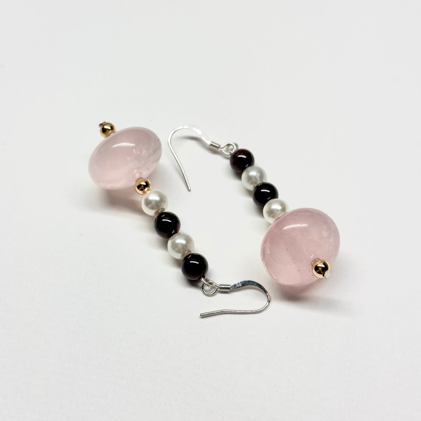 E26 粉晶石榴石珍珠金飾耳環 Rose Quartz Garnet Pearl Golden Accessories Earring