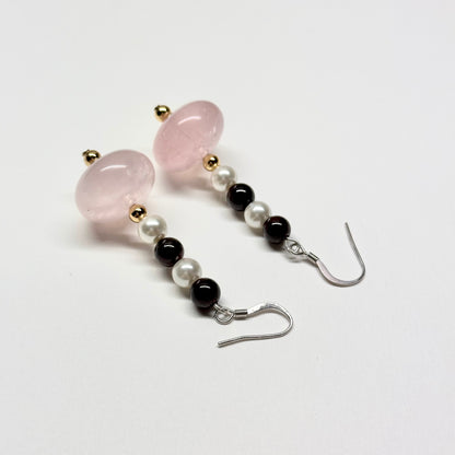 E26 粉晶石榴石珍珠金飾耳環 Rose Quartz Garnet Pearl Golden Accessories Earring