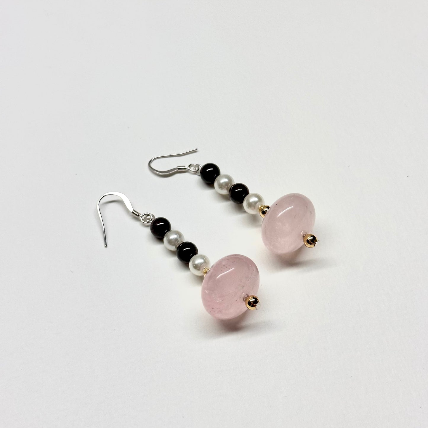 E26 粉晶石榴石珍珠金飾耳環 Rose Quartz Garnet Pearl Golden Accessories Earring