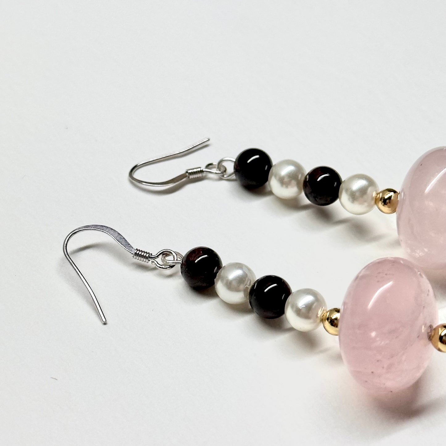 E26 粉晶石榴石珍珠金飾耳環 Rose Quartz Garnet Pearl Golden Accessories Earring