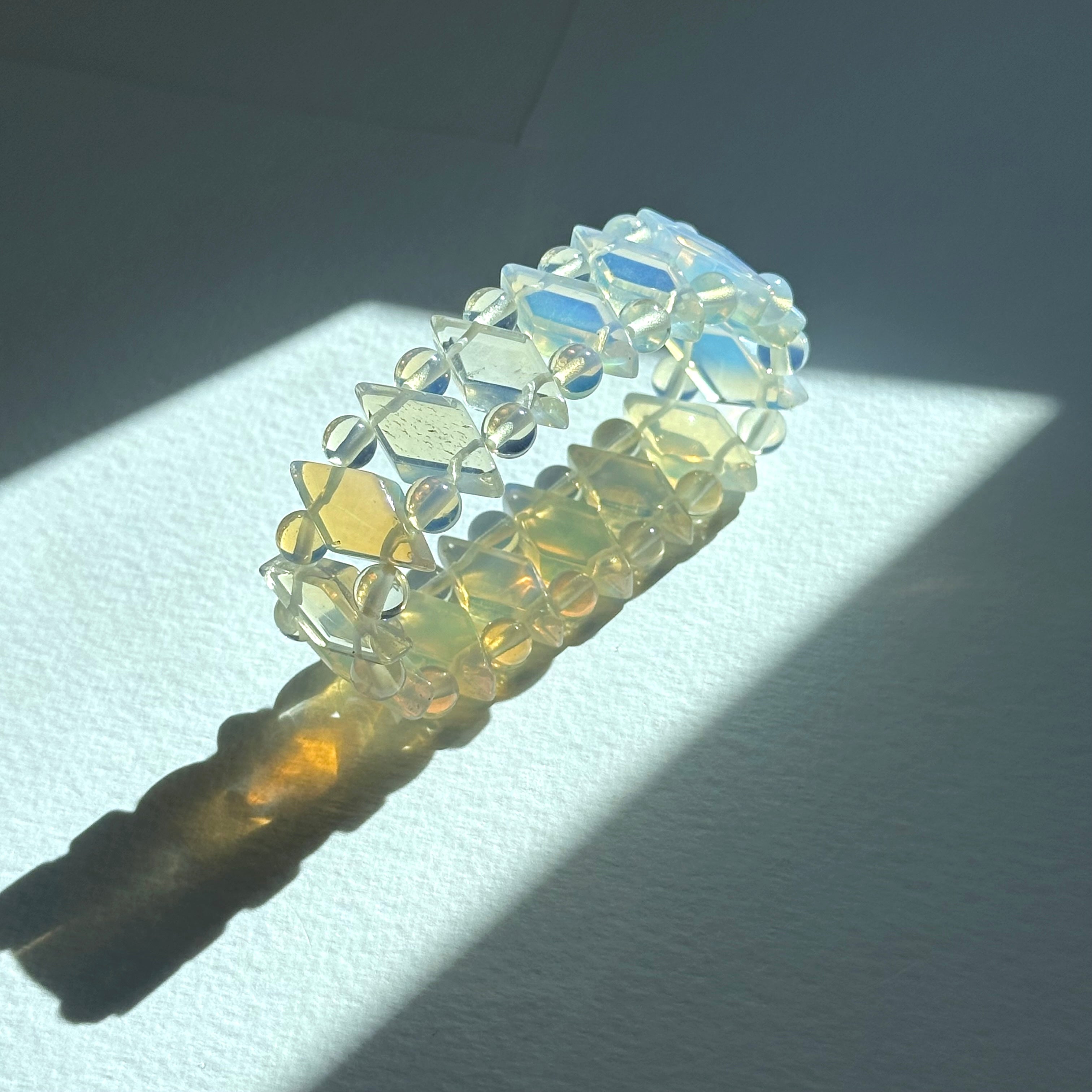 B77【天秤天蠍座|10月】蛋白石菱形復古厚手排