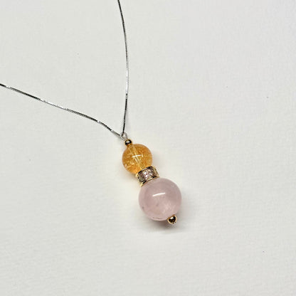 N5 【流星趕月】黃水晶 粉晶 18K鍍金 古典門窗花紋 925純銀 頸鏈 Citrine Rose Quartz Classic Golden Accessories Necklace