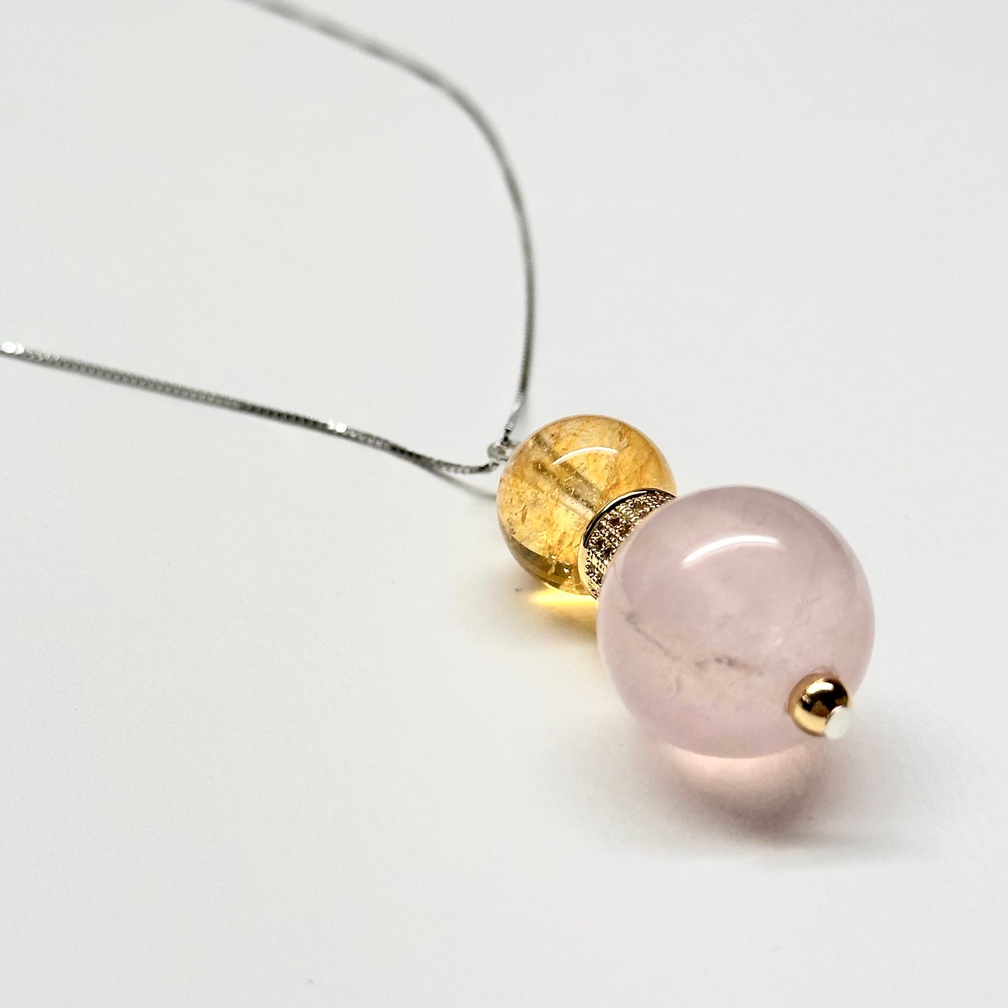 N5 【流星趕月】黃水晶 粉晶 18K鍍金 古典門窗花紋 925純銀 頸鏈 Citrine Rose Quartz Classic Golden Accessories Necklace