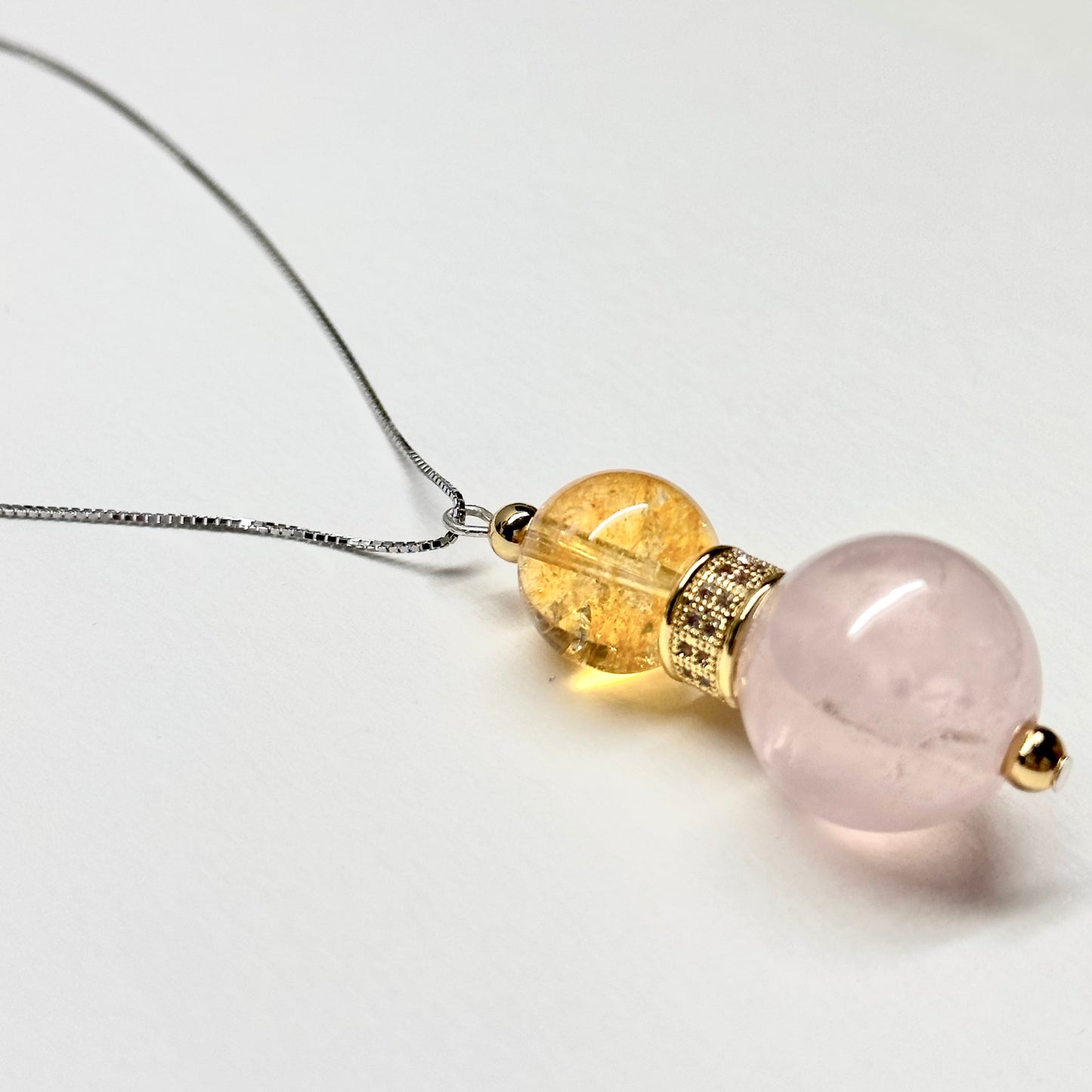 N5 【流星趕月】黃水晶 粉晶 18K鍍金 古典門窗花紋 925純銀 頸鏈 Citrine Rose Quartz Classic Golden Accessories Necklace