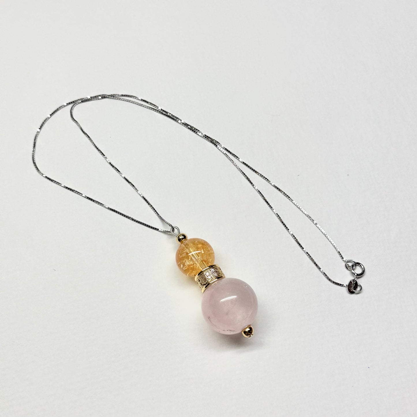 N5 【流星趕月】黃水晶 粉晶 18K鍍金 古典門窗花紋 925純銀 頸鏈 Citrine Rose Quartz Classic Golden Accessories Necklace