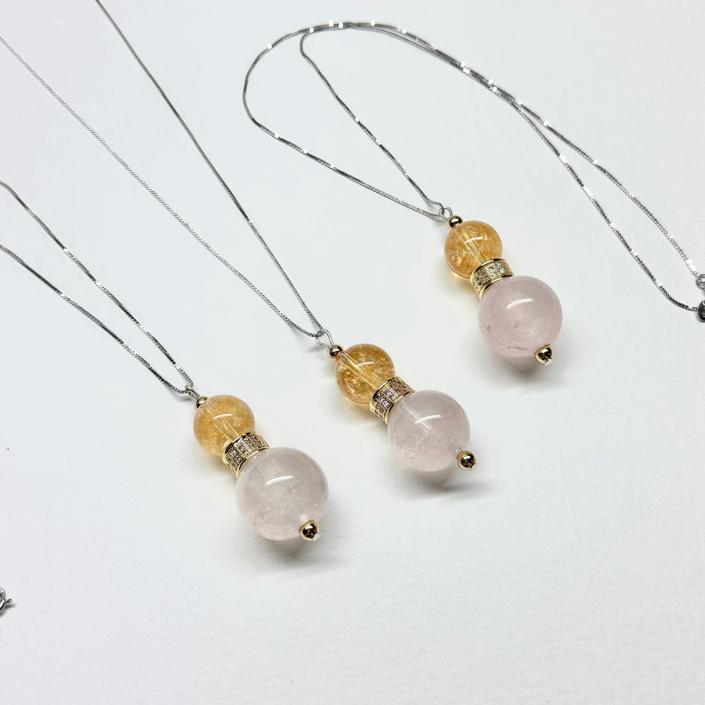 N5 【流星趕月】黃水晶 粉晶 18K鍍金 古典門窗花紋 925純銀 頸鏈 Citrine Rose Quartz Classic Golden Accessories Necklace