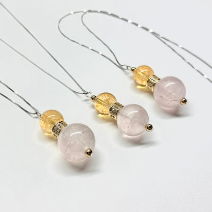 N5 【流星趕月】黃水晶 粉晶 18K鍍金 古典門窗花紋 925純銀 頸鏈 Citrine Rose Quartz Classic Golden Accessories Necklace