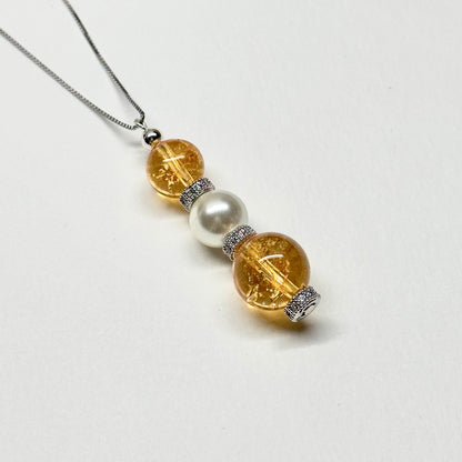 N6 【墜月之落】 黃水晶 淡水珍珠 合金古典 925純銀 天然水晶頸鏈  Citrine Pearl Classic Silver Accessories Necklace