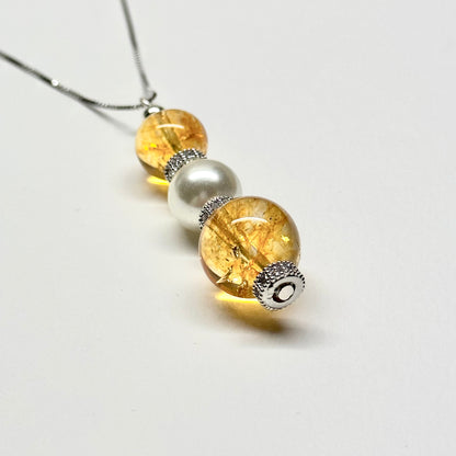 N6 【墜月之落】 黃水晶 淡水珍珠 合金古典 925純銀 天然水晶頸鏈  Citrine Pearl Classic Silver Accessories Necklace