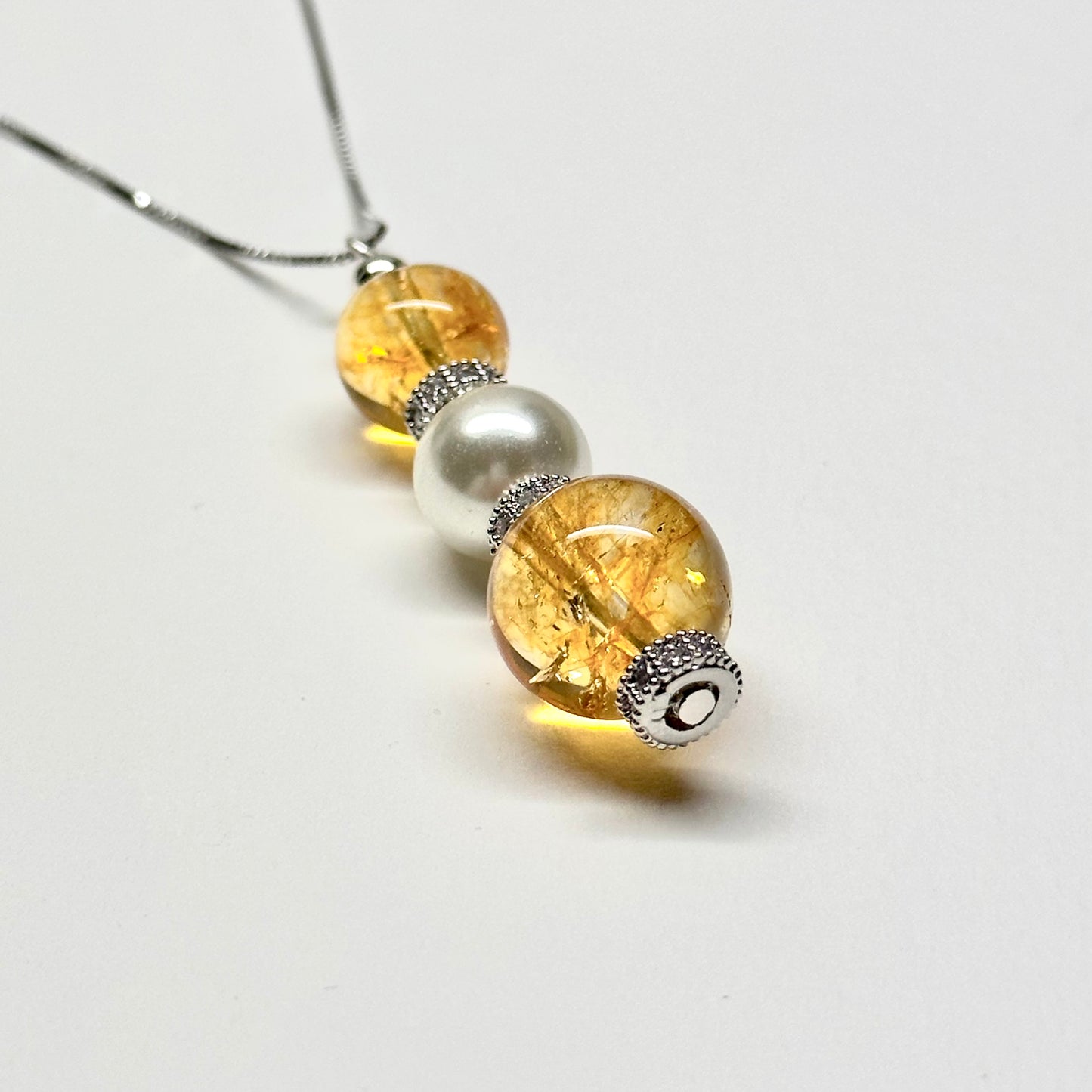 N6 【墜月之落】 黃水晶 淡水珍珠 合金古典 925純銀 天然水晶頸鏈  Citrine Pearl Classic Silver Accessories Necklace