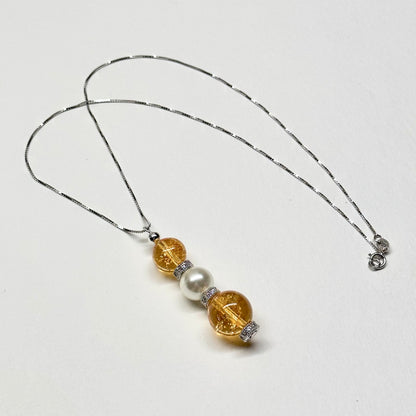 N6 【墜月之落】 黃水晶 淡水珍珠 合金古典 925純銀 天然水晶頸鏈  Citrine Pearl Classic Silver Accessories Necklace