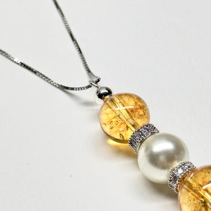 N6 【墜月之落】 黃水晶 淡水珍珠 合金古典 925純銀 天然水晶頸鏈  Citrine Pearl Classic Silver Accessories Necklace