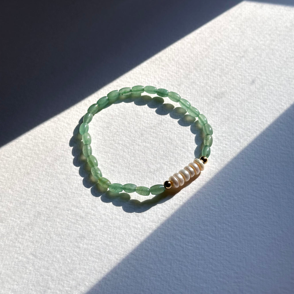 BS269 [Taurus Gemini | May] Oval Green Aventurine Freshwater Pearl 18K Simple Gold-plated Light Bracelet