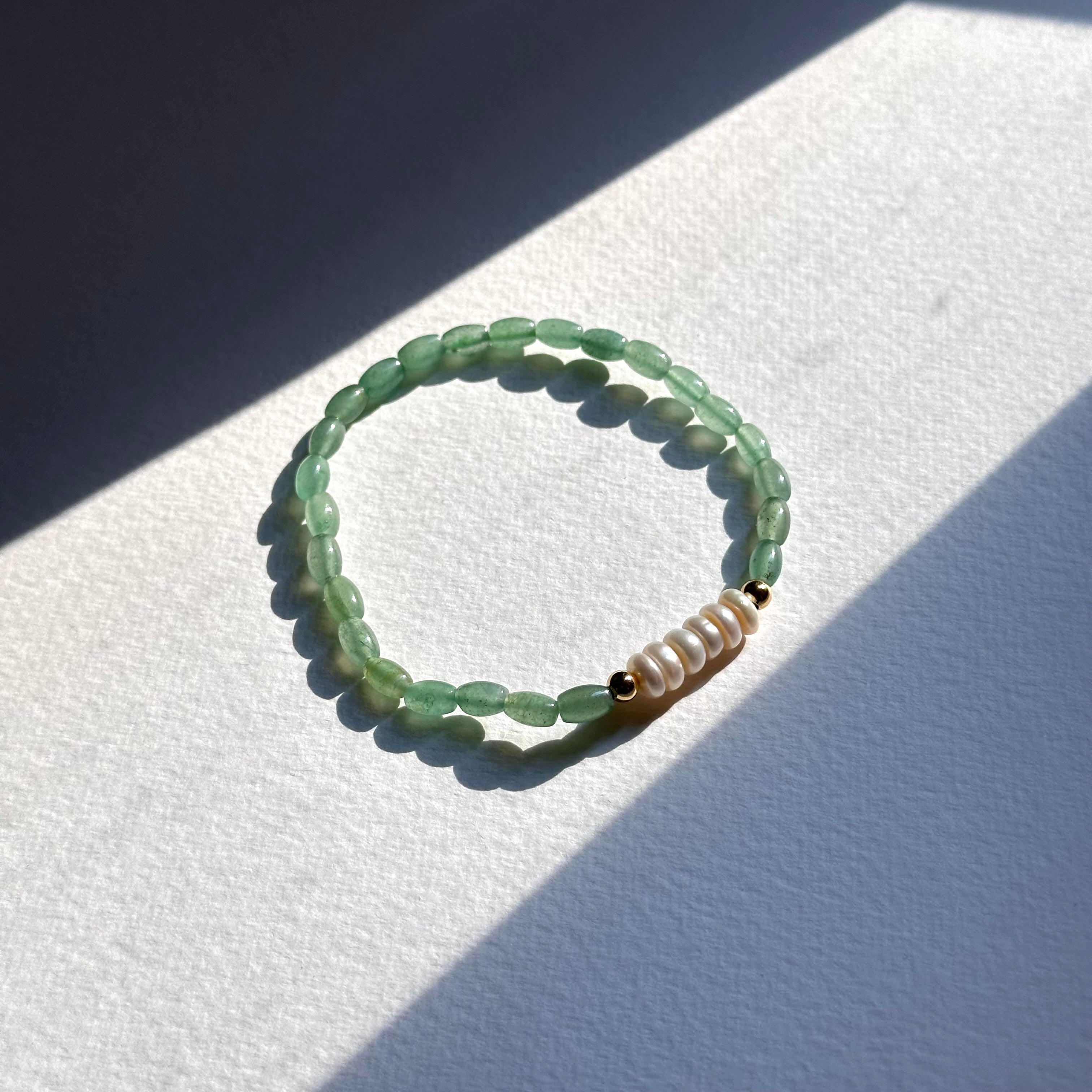 BS269 [Taurus Gemini | May] Oval Green Aventurine Freshwater Pearl 18K Simple Gold-plated Light Bracelet