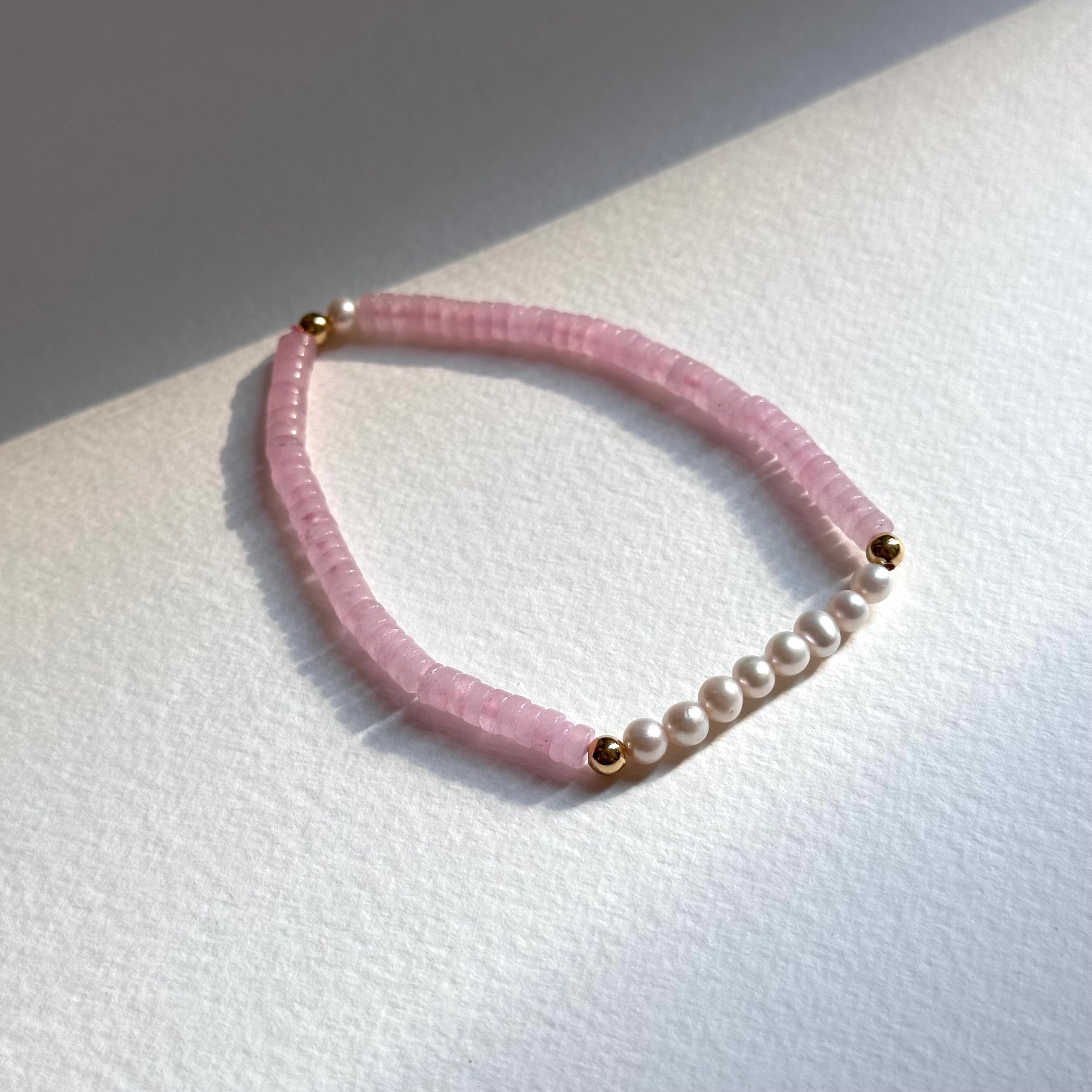 BS270 [Libra Scorpio | October] Rose Quartz Freshwater Pearl 18K Simple Gold-plated Bracelet