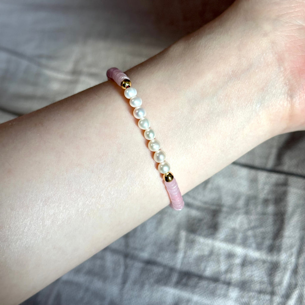 BS270 [Libra Scorpio | October] Rose Quartz Freshwater Pearl 18K Simple Gold-plated Bracelet