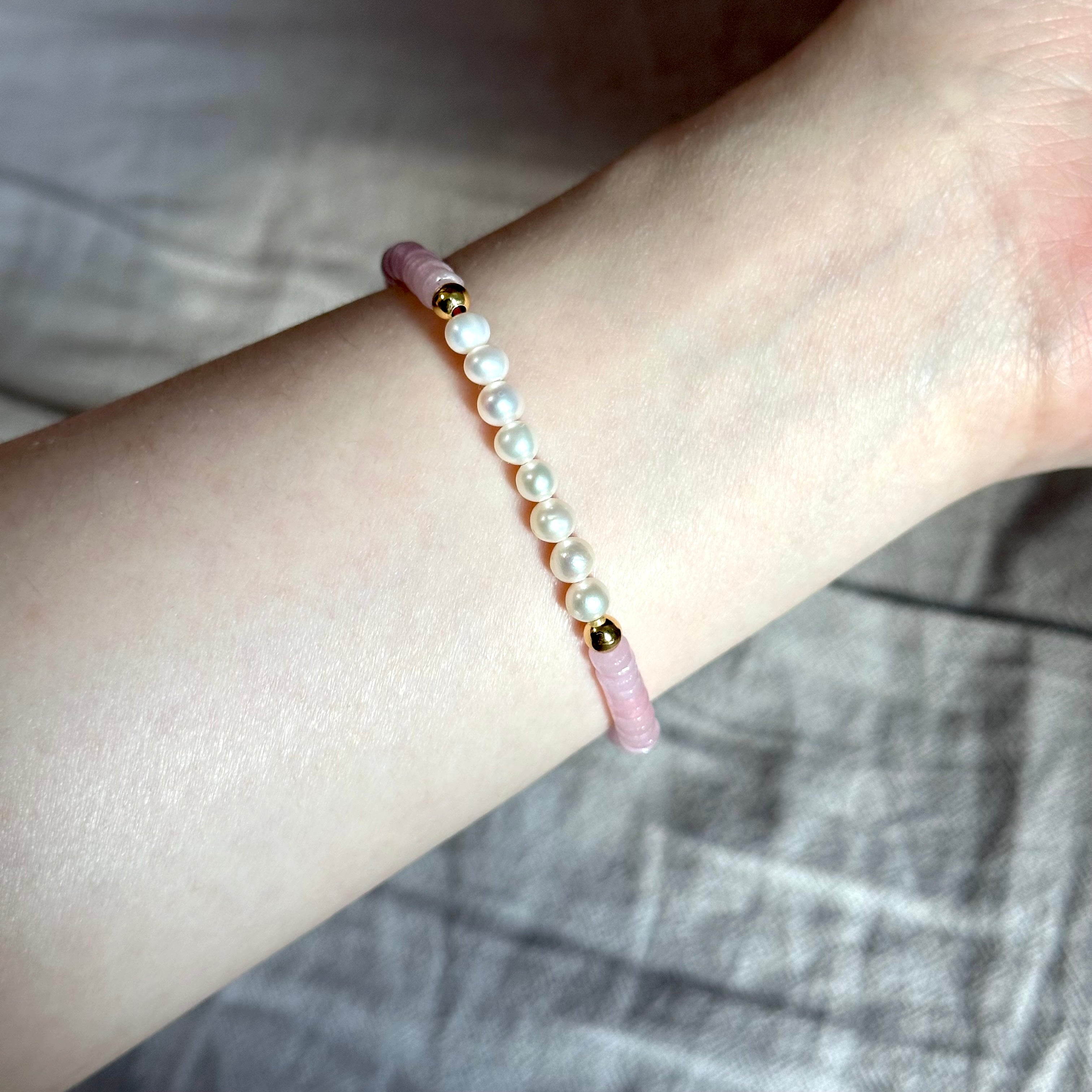 BS270 [Libra Scorpio | October] Rose Quartz Freshwater Pearl 18K Simple Gold-plated Bracelet