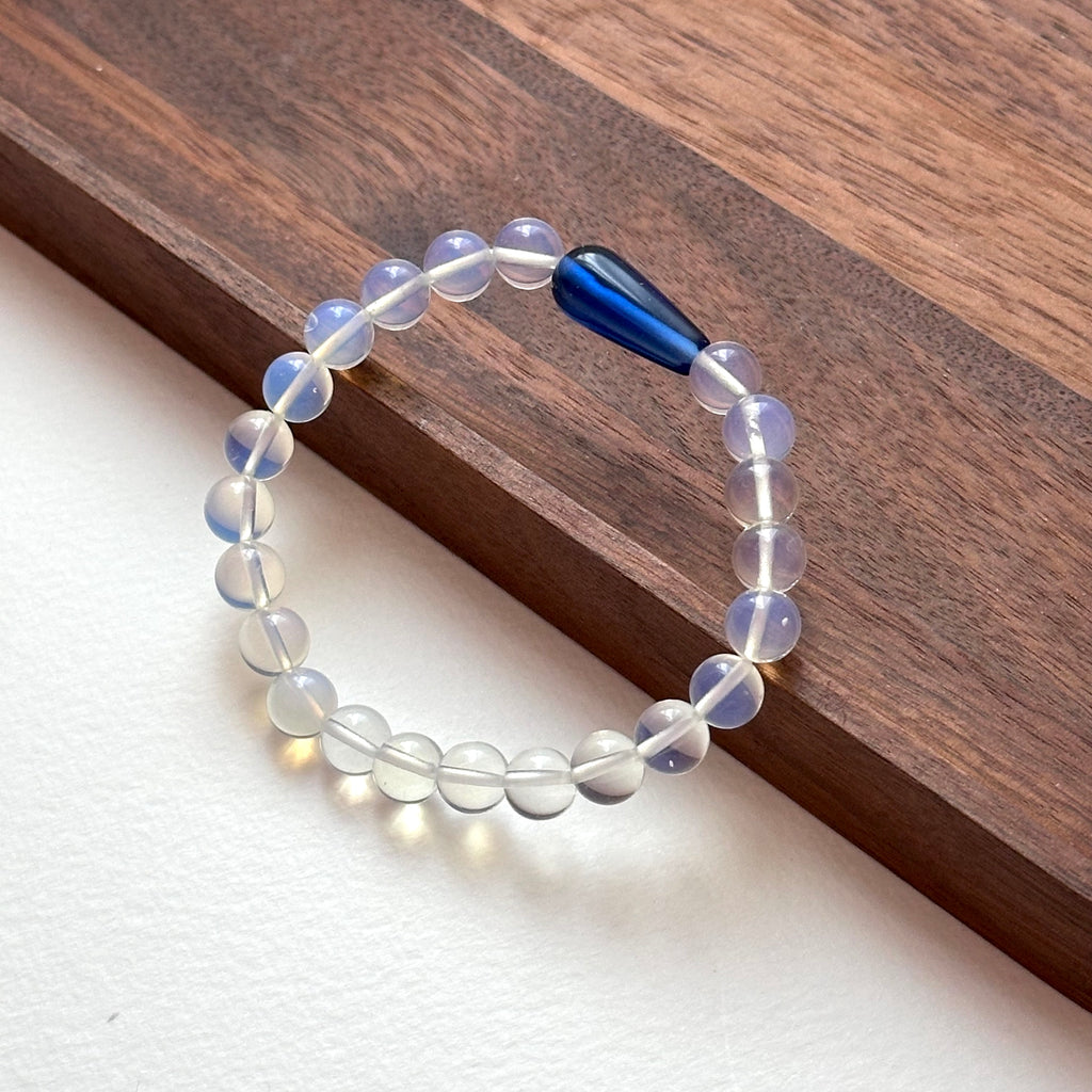 BS272 [Libra Scorpio | October] Opal Blue Glass Bracelet