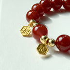 BS62【2025蛇年迎福來】紅瑪瑙 •「六角福」14K金配飾手鏈手串